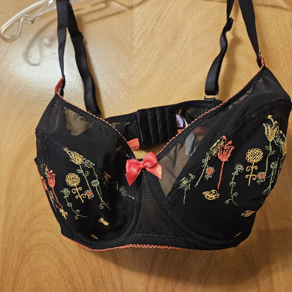 Adore Me Black Bra with Colorful Floral Design